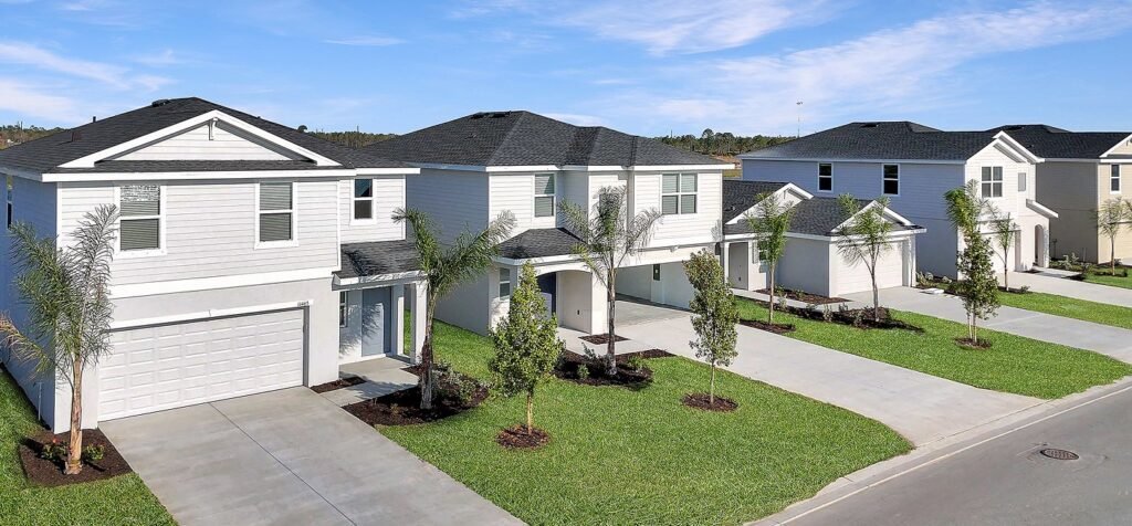 Streetscape of new Lennar homes at Willow in Punta Gorda, Florida